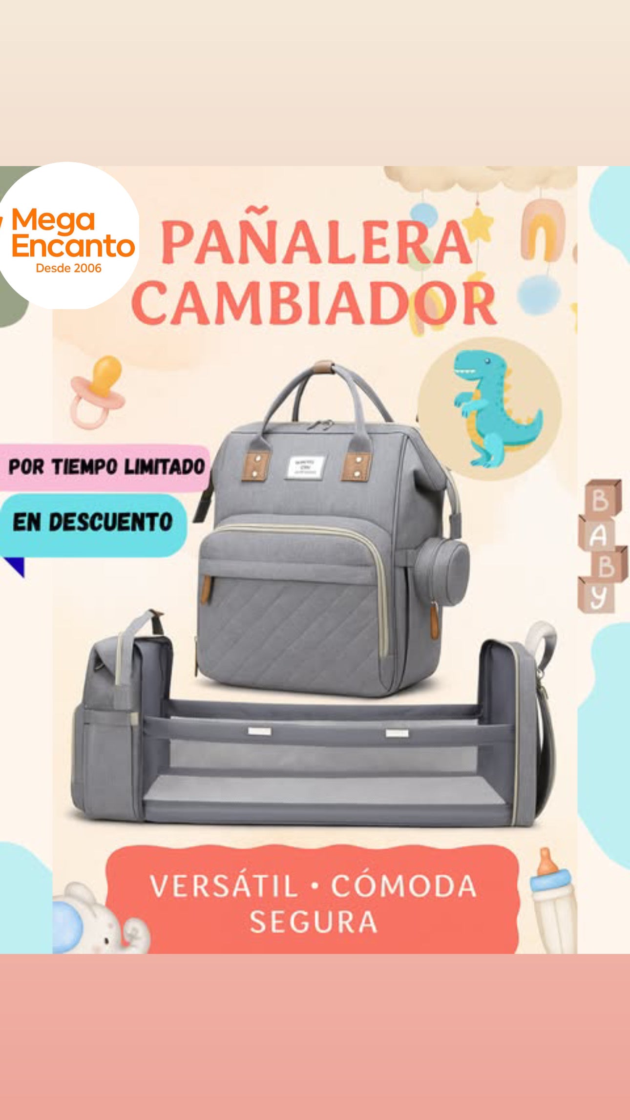 PAÑALERA CAMBIADOR BEBÉ MORRAL CON USB